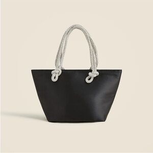 J. Crew Small Black satin mini tote purse bag with crystal handles